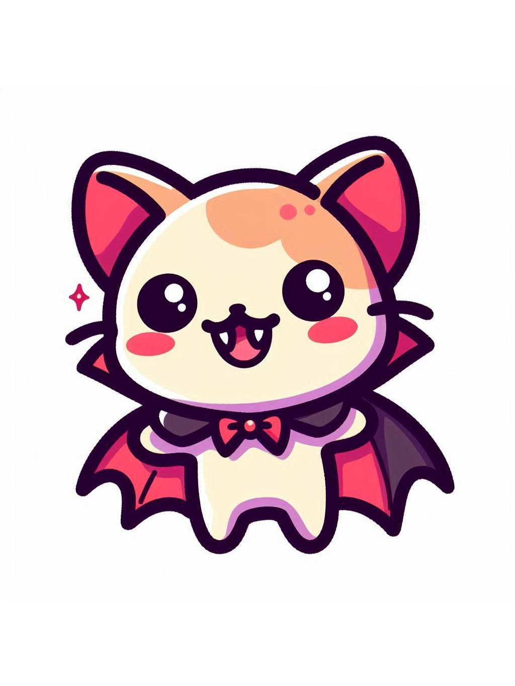 halloween cute animals drawings of a charming vampire kitten with a bubbly expression, wearing a vampire cape and bow tie.